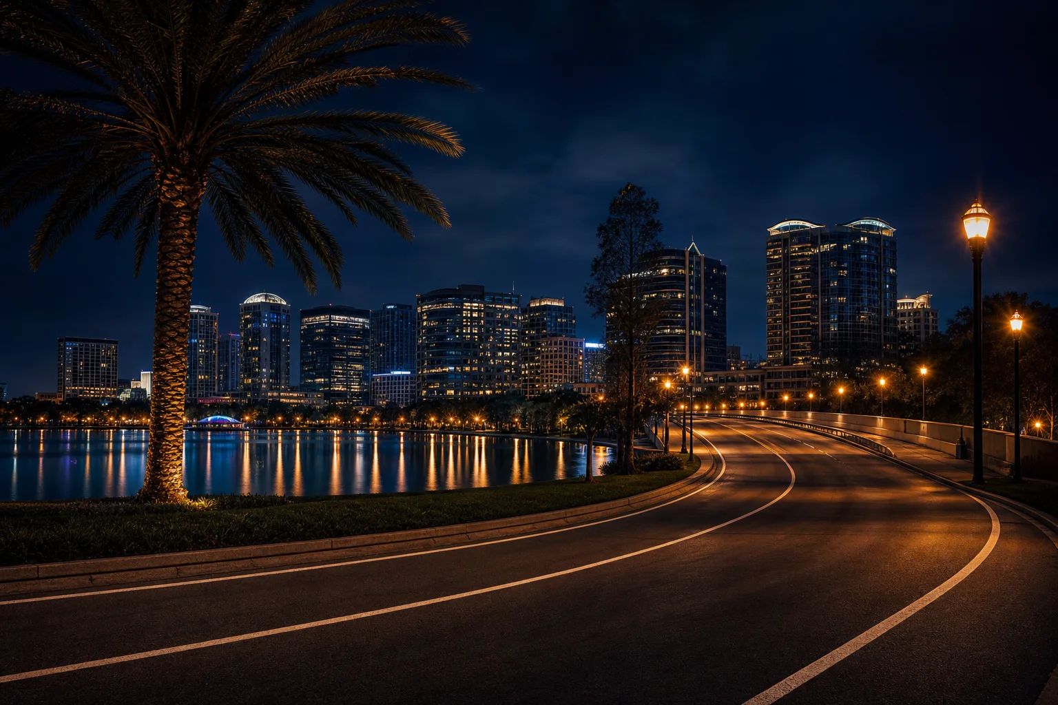 A quiet Orlando road at night after a DUI